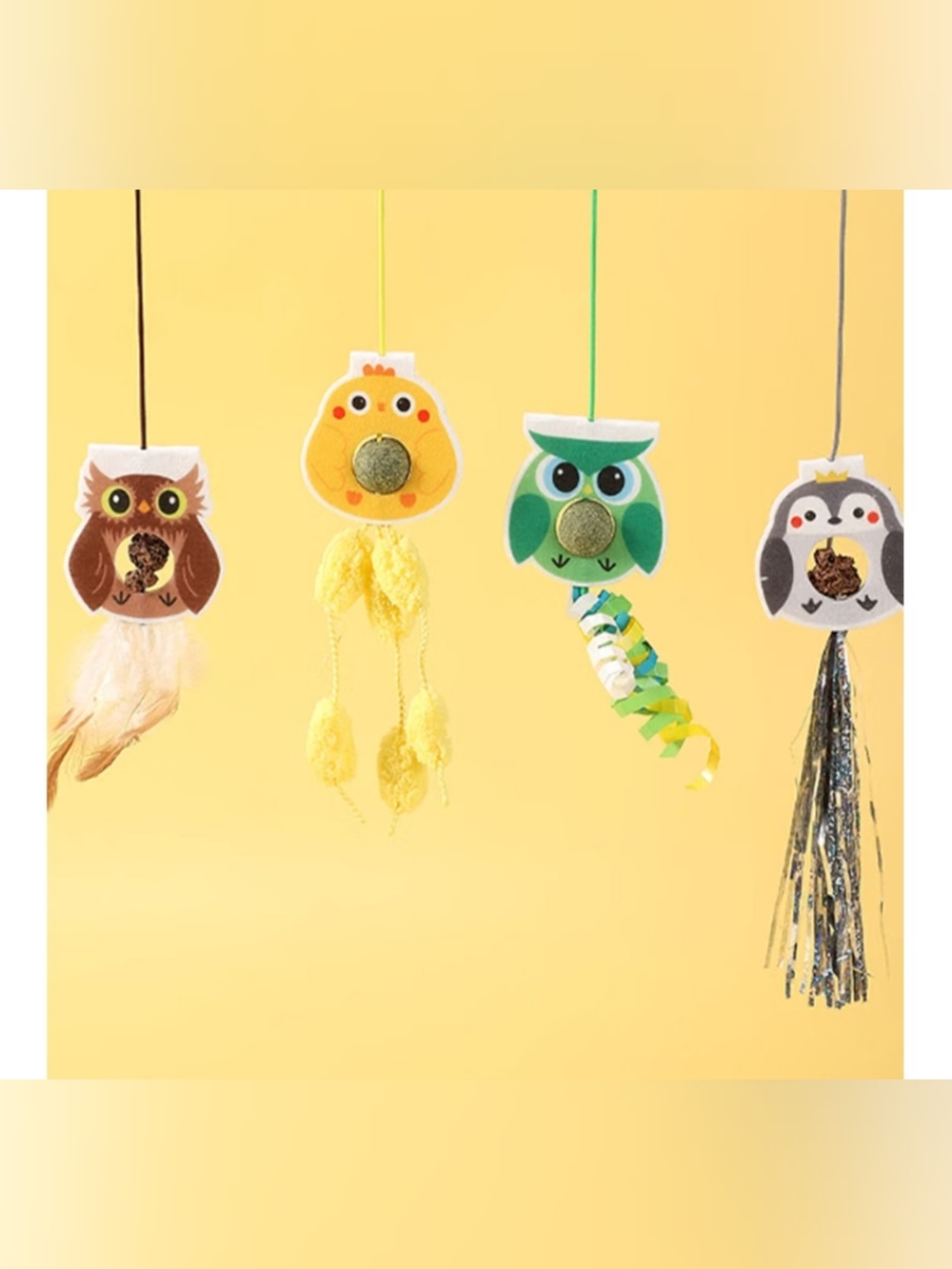 Brand New 4 Pcs Adjustable Hanging Cat Toy With Catnip Ball And Feathers
